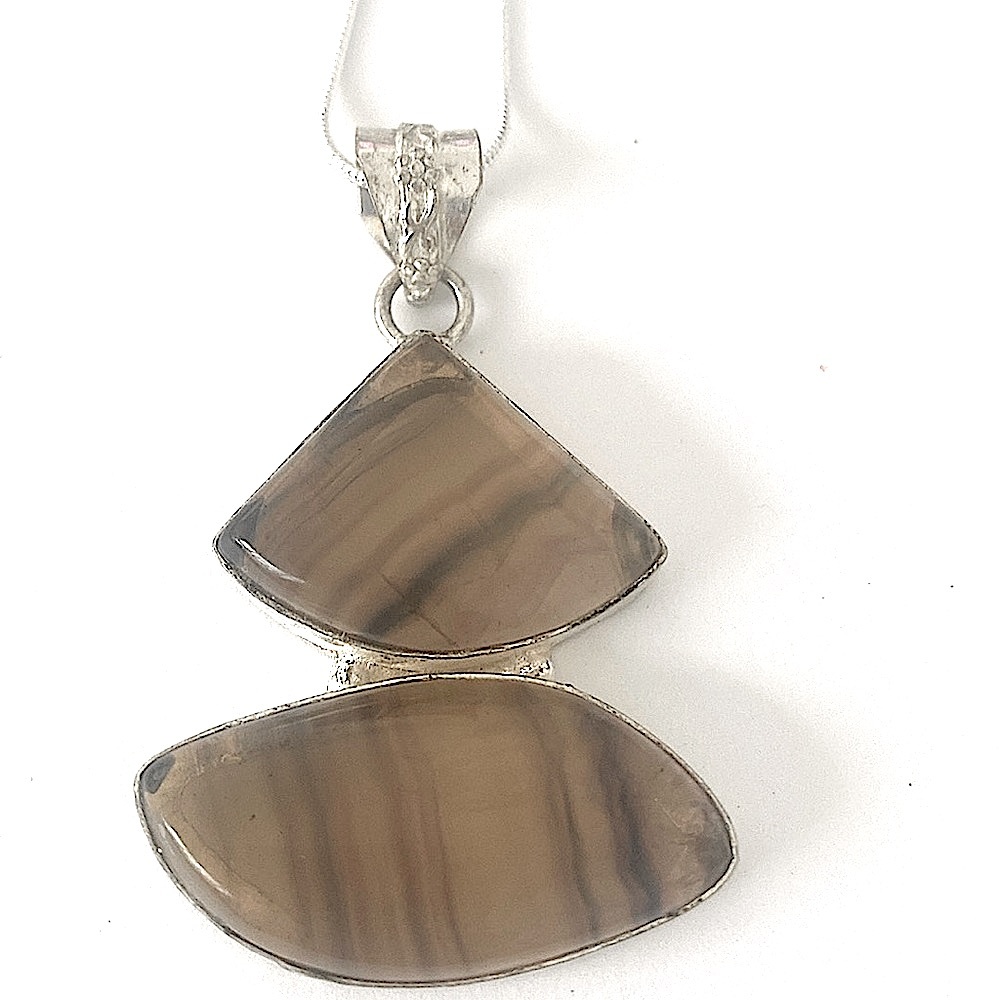 1 1/2 inch 2 stone, 925 marked, Fluorite pendant on a 925 marked, 24 inch chain